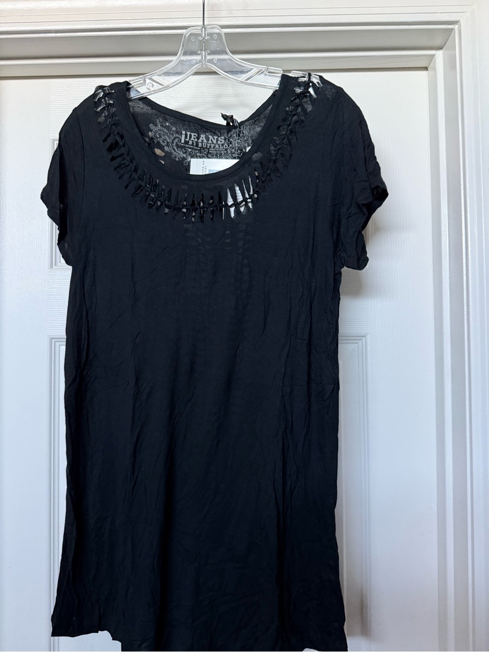 i jeans by Buffalo Black Short Sleeve Top with Cutout Neckline